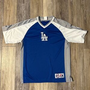 Majestic Vintage MLB LA Dodgers Blue and Gray Athletic Jersey
